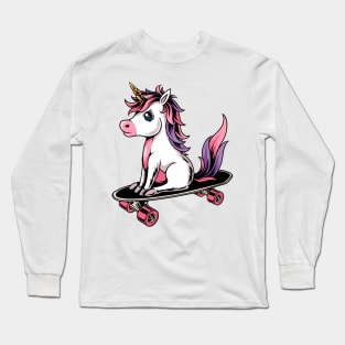 Skateboarder Unicorn Girl Woman Cute Skater Skate Long Sleeve T-Shirt